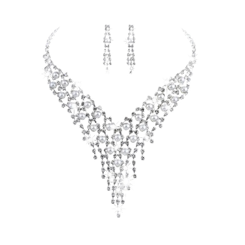 Wholesale fashion OL bridal jewelry set, claw chain earrings, Pearl Rhinestone Necklace 465
