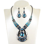 European and American blue jewel necklace and earrings set