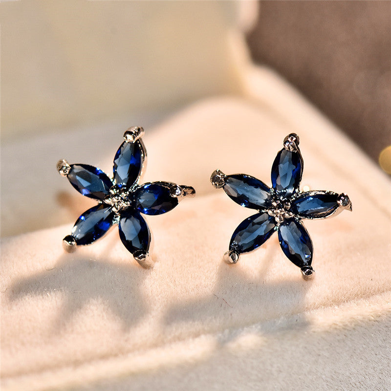 Korean fashion flower petal zircon earrings