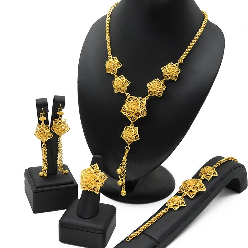Water wave chain floral necklace and matching jewelry set