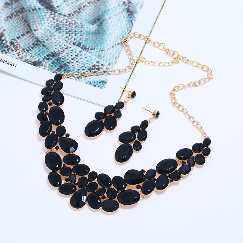 Water wave chain floral pendant necklace with earrings