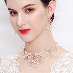 Electroplated alloy pearl jewelry set with gems