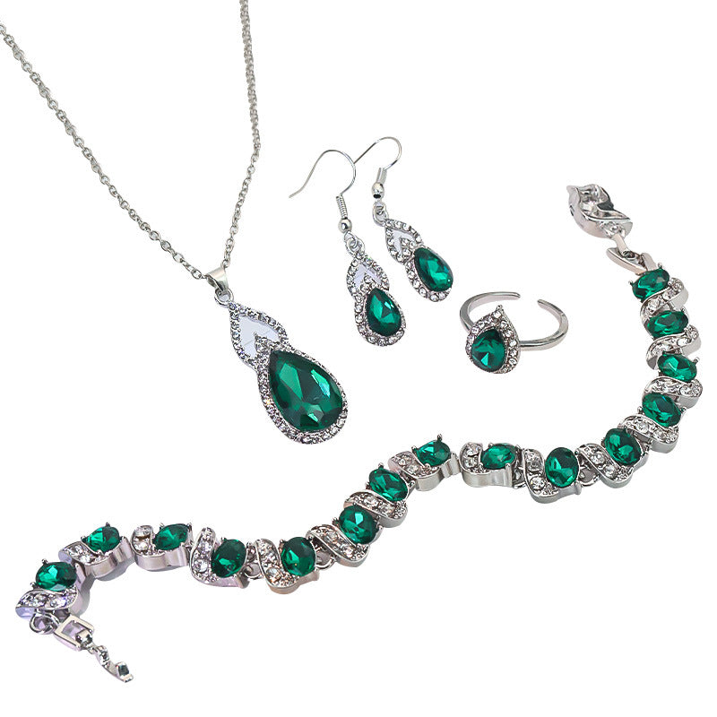 Electroplated alloy zircon necklace with matching earrings and ring