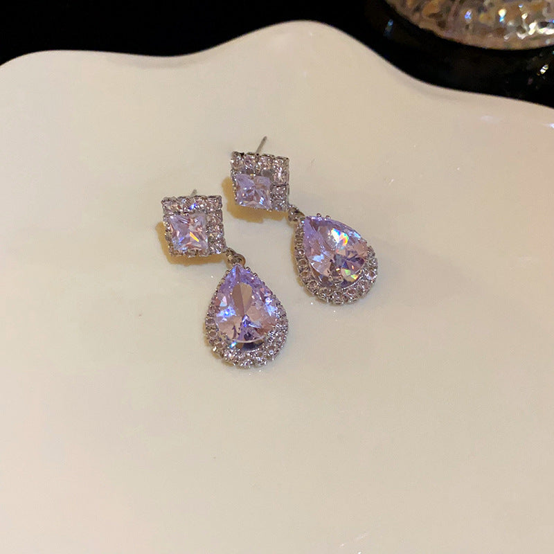 Diamond shaped zircon jewelry set with necklace and earrings