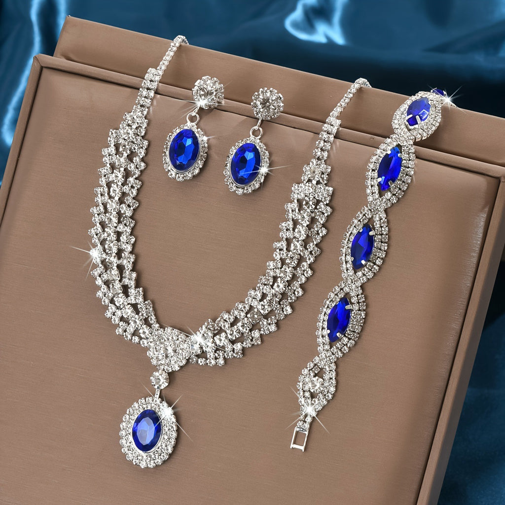 European & American sapphire necklace, earrings, and bracelet set