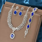 European & American sapphire necklace, earrings, and bracelet set