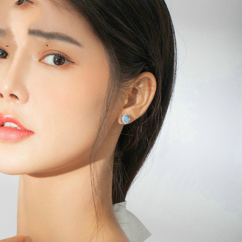European American style moonstone silver earrings