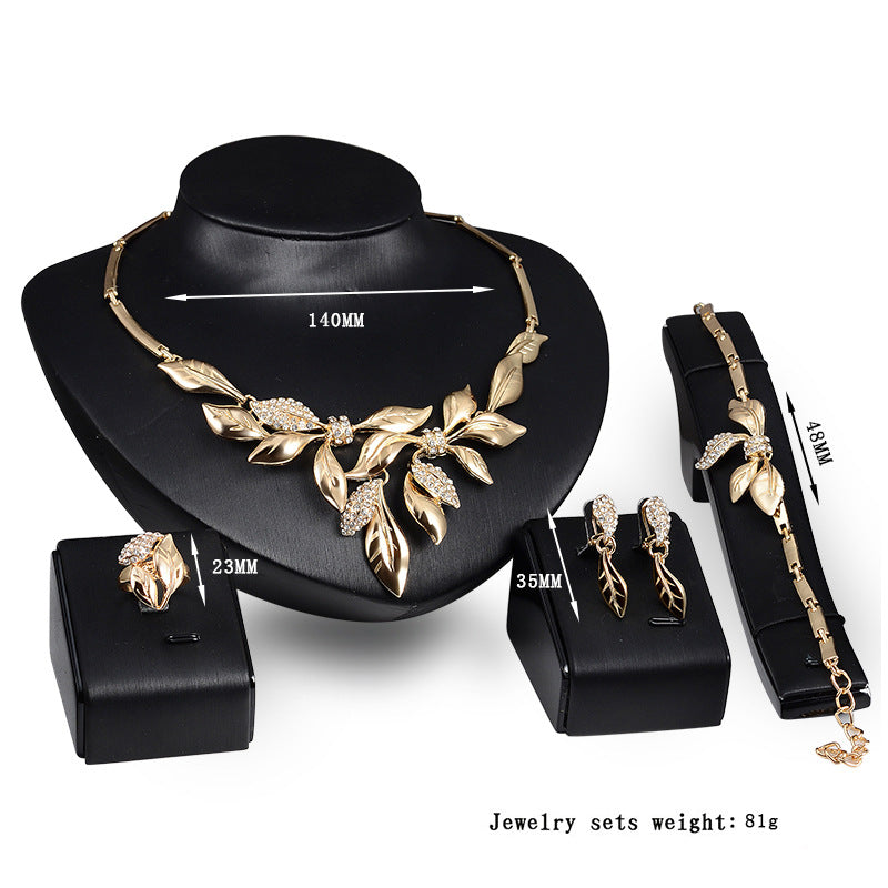 Leaf pattern wedding necklace earrings and bracelet set