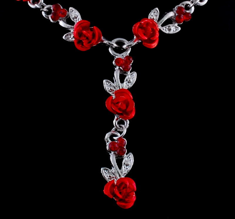 White K alloy rose bridal jewelry set