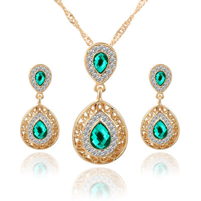 European and American style alloy necklace and earrings set green