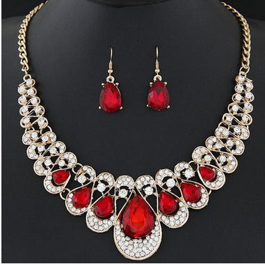 Fashion alloy  red  jewelry set with rhinestone accents for ladies