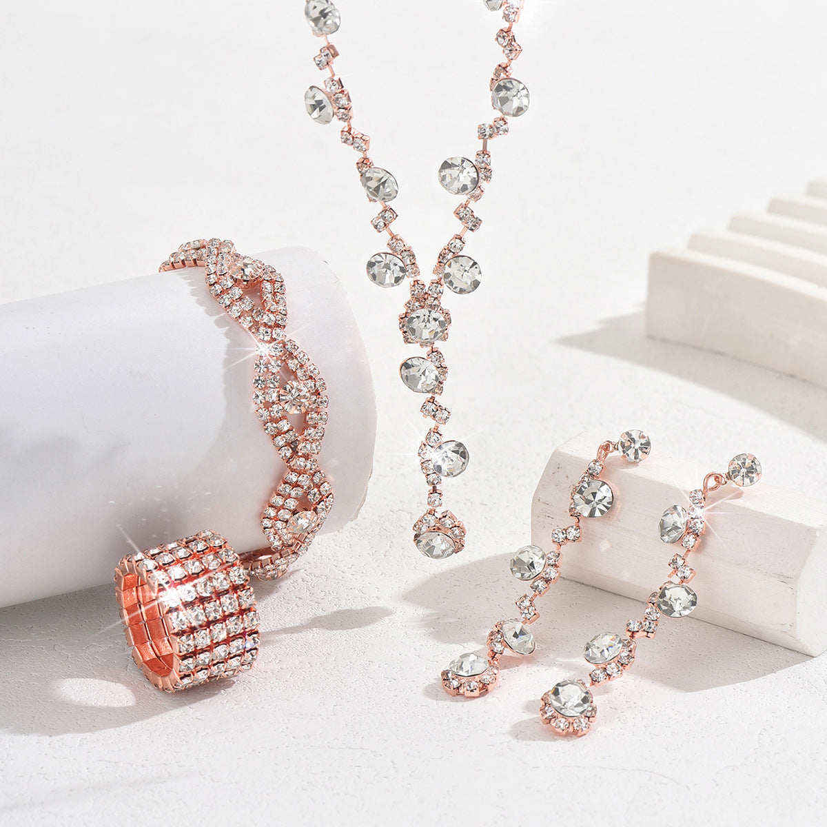 Fashion copper crystal jewelry rose gold set inspired by marine life