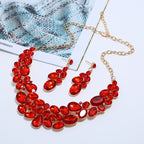 Floral gem necklace and earrings jewelry set for women