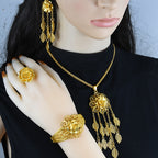 Ladies’ flower jewelry set with necklace, earrings, ring, and bracelet