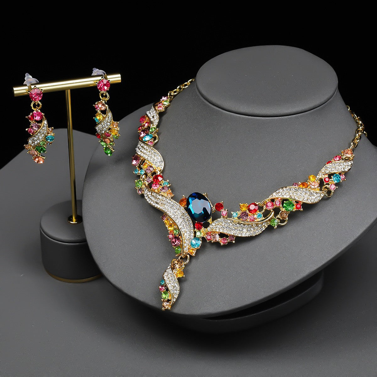 Formal attire colorful necklace and earrings jewelry set