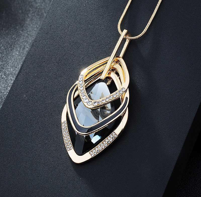 Handmade alloy long necklace with water drill accents