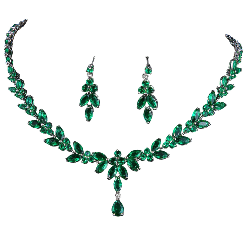 Elegant horse eye water drop zircon necklace and earrings set