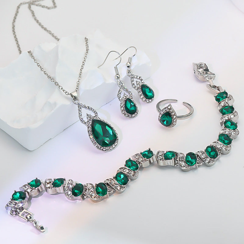 Light luxury zircon necklace earrings and ring set for women