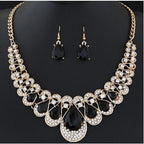 Alloy rhinestone black necklace and earrings set for girls
