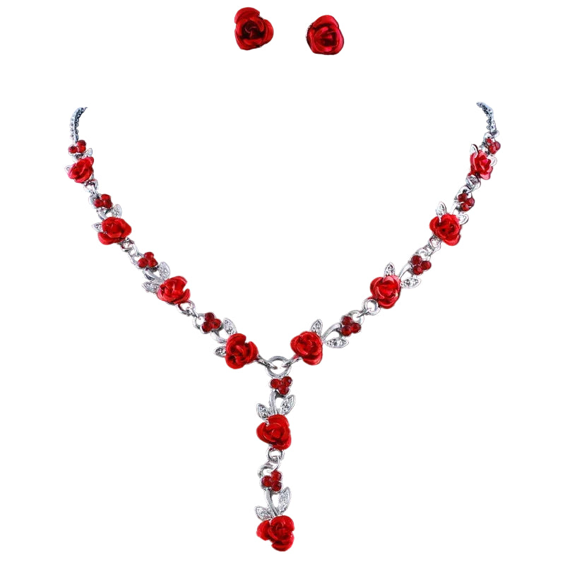European American rose necklace and earrings set