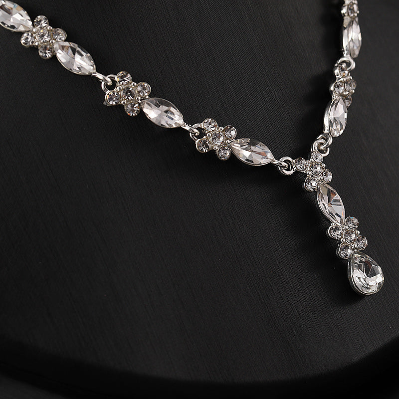 Shiny zircon stone necklace earring set