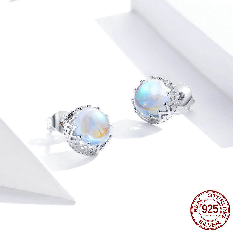 Geometric moonstone earrings for women silver finish