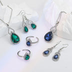 Square pattern zircon jewelry set in green and blue