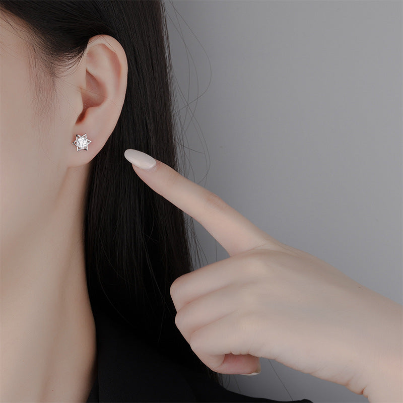 Fashion hexagram stud earrings with moissanite and zircon for adult women
