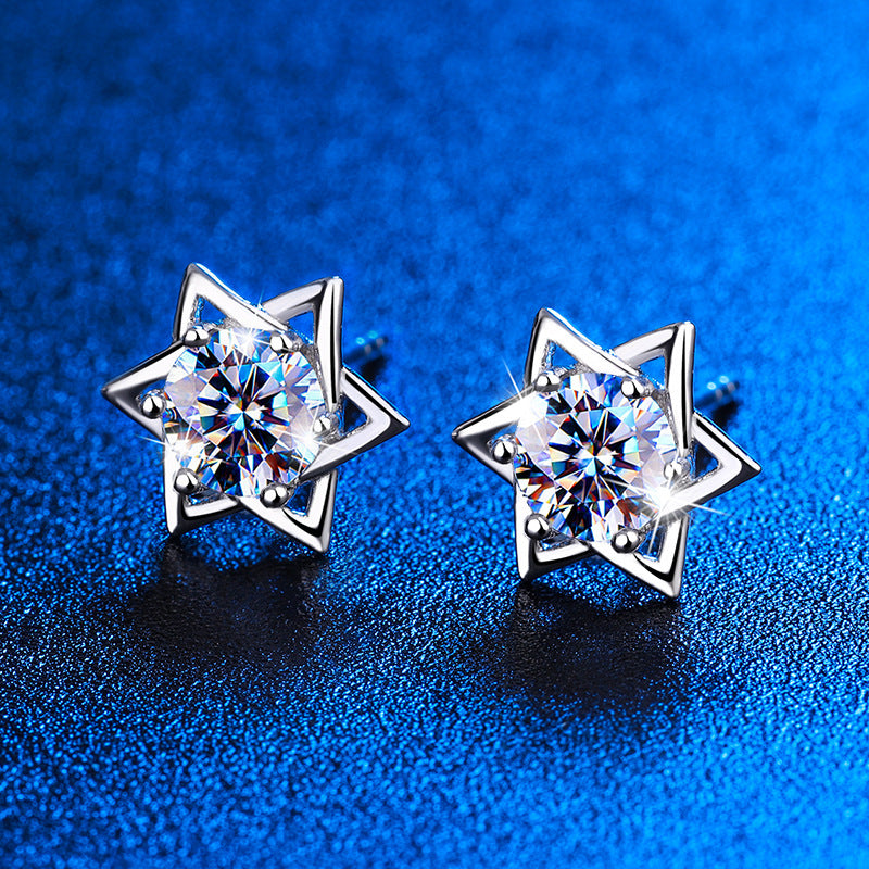 Hexagram stud earrings with moissanite and zircon for teenage girls
