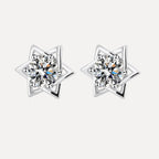 Hexagram stud earrings with sparkling moissanite and zircon for young adults
