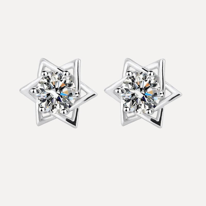 Hexagram stud earrings with sparkling moissanite and zircon for young adults