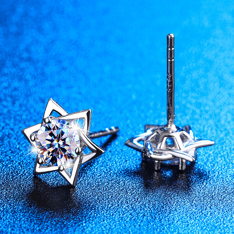 Fashion hexagram stud earrings with moissanite and zircon for young girls